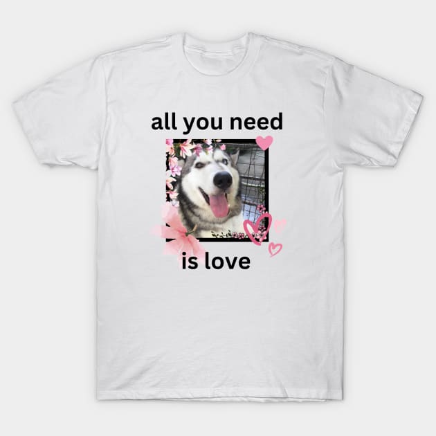 Cute Husky Love Quote Flowers T-Shirt by efgio